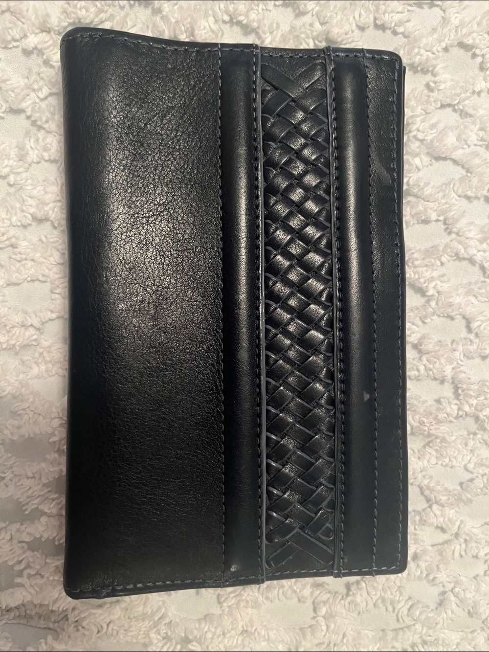 Brighton Navy Blue Leather ID Window Wallet with Textured Grain